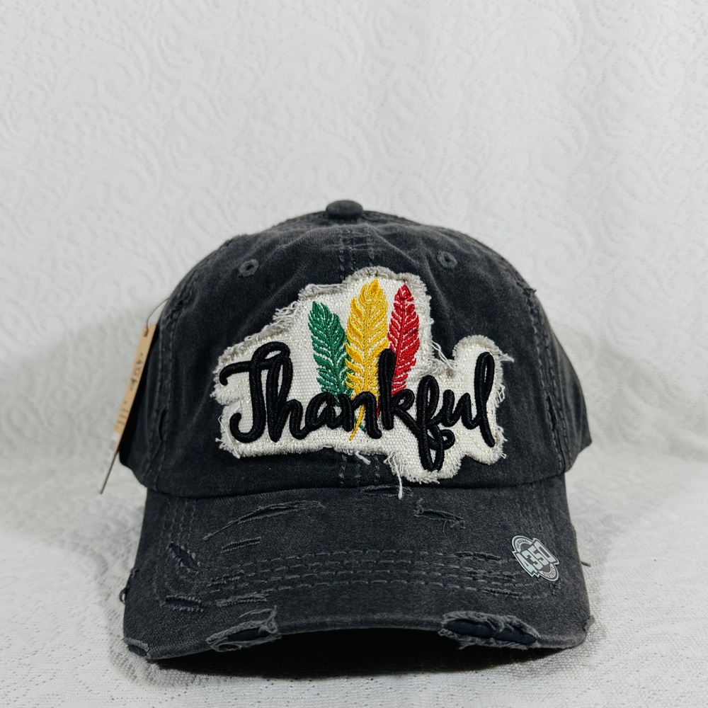 Thankful Distressed Black Cap